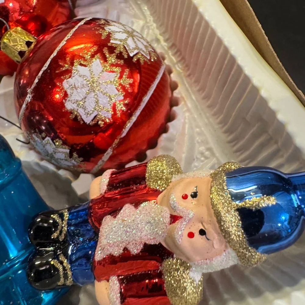 Holiday Reflections & other Glass Ornaments Set 8pc Multicolor Nutcracker Santa
